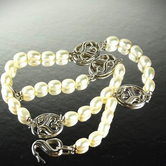 SLANE & SLANE Sterling Silver Slane Signature Stations & White Pearls Necklace - Picture 6 of 13